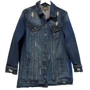 Torrid Distressed Blue Denim long line medium wash Jacket 2x